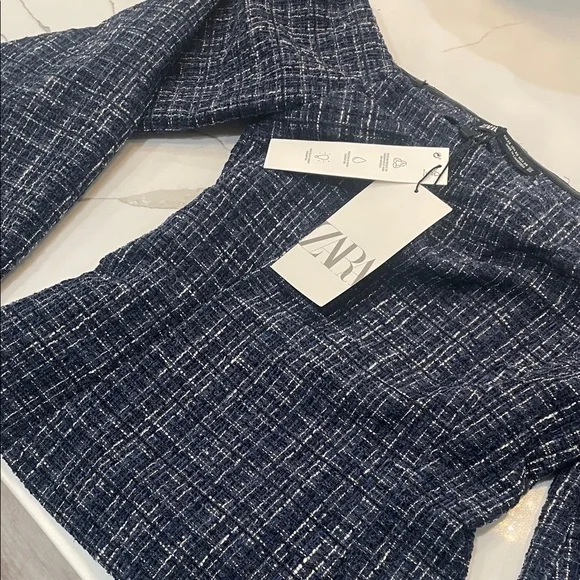 Zara Dark Blue Tweed Off-Shoulder Blouse - Picture 5 of 5